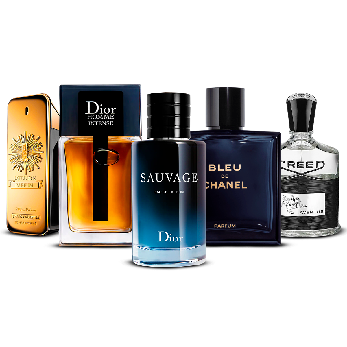 Zestaw 5 Perfum – 1 Million, Dior Homme Intense, Sauvage, Bleu de Chanel i Creed Aventus [100 ml każdy]