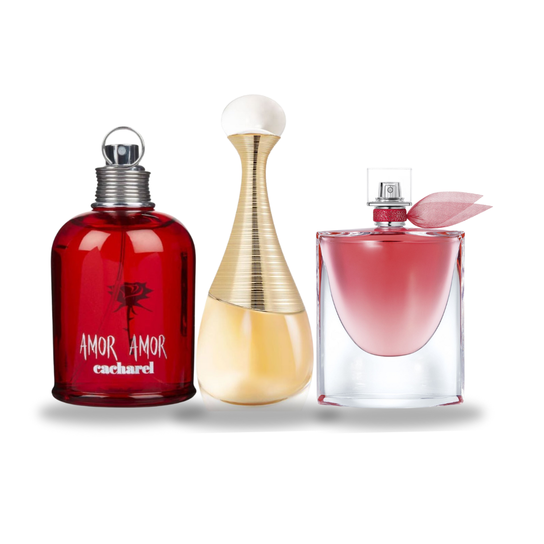 Zestaw 2+1 Gratis! Cacharel Amor Amor, Lancôme La Vie est Belle i Dior J'adore (100 ml)