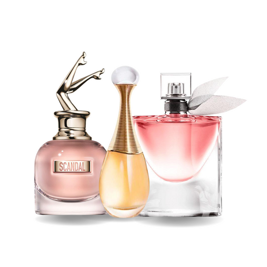 Zestaw 3 perfum Jean Paul Gaultier SCANDAL, Dior J'ADORE i Lancôme LA VIE EST BELLE 100ml