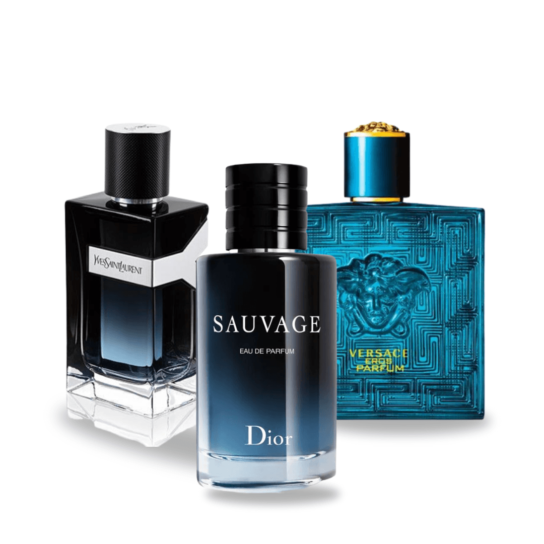 Zestaw 3 perfum Dior SAUVAGE, Yves Saint Laurent Y MEN i Versace EROS 100ml