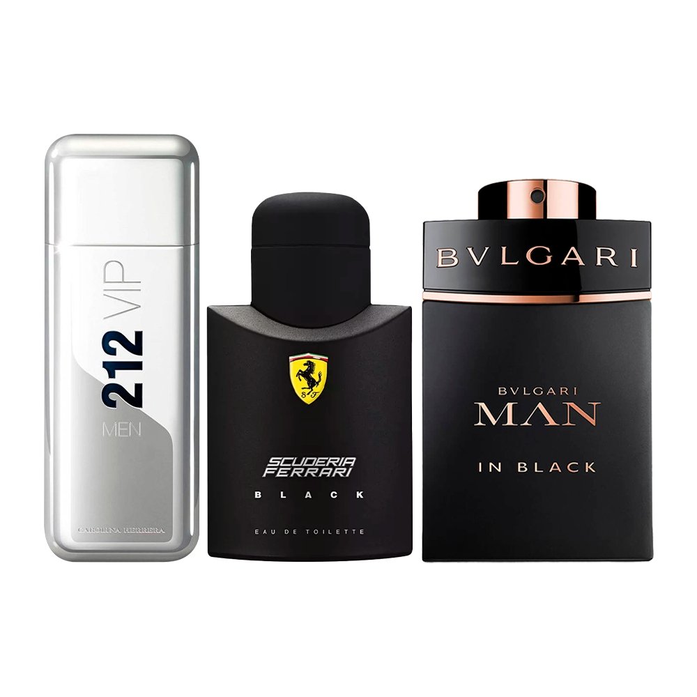 Zestaw 3 Perfum Męskich - 212 VIP, Ferrari Black i Bvlgari In Black